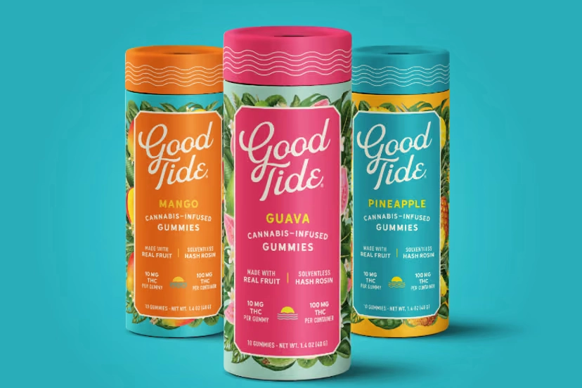 Assorted Good Tide weed gummy packs.